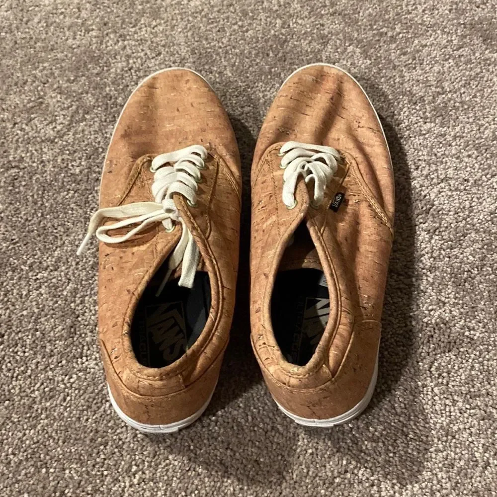 Vans Cork Print Sneakers Tan Textured Lace Up Low Top Casual SIZE 9.5